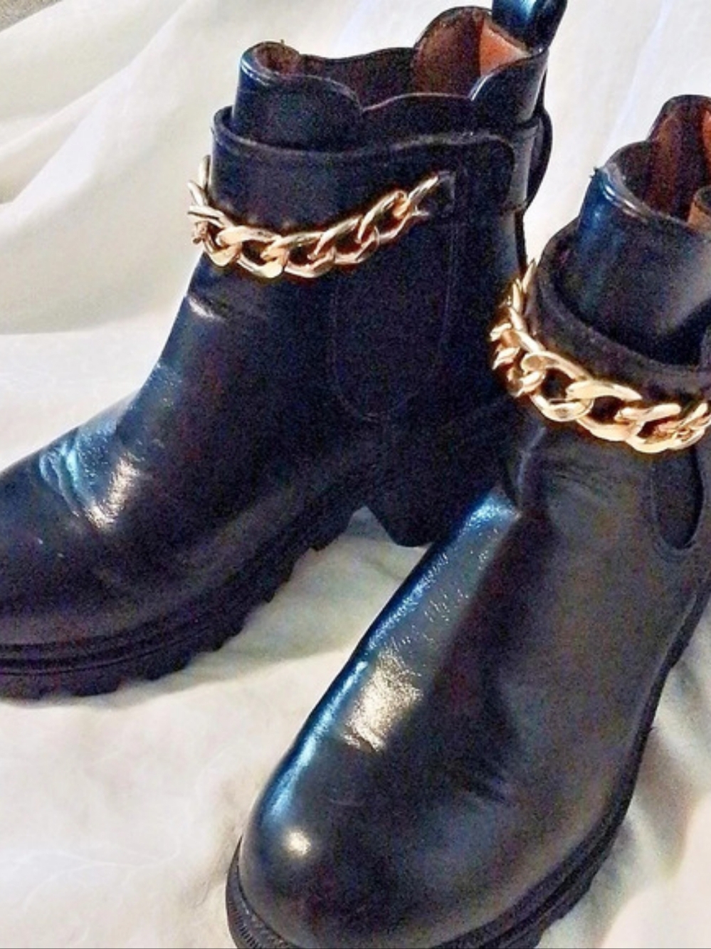 Girl's Black Chain Ankle Boots